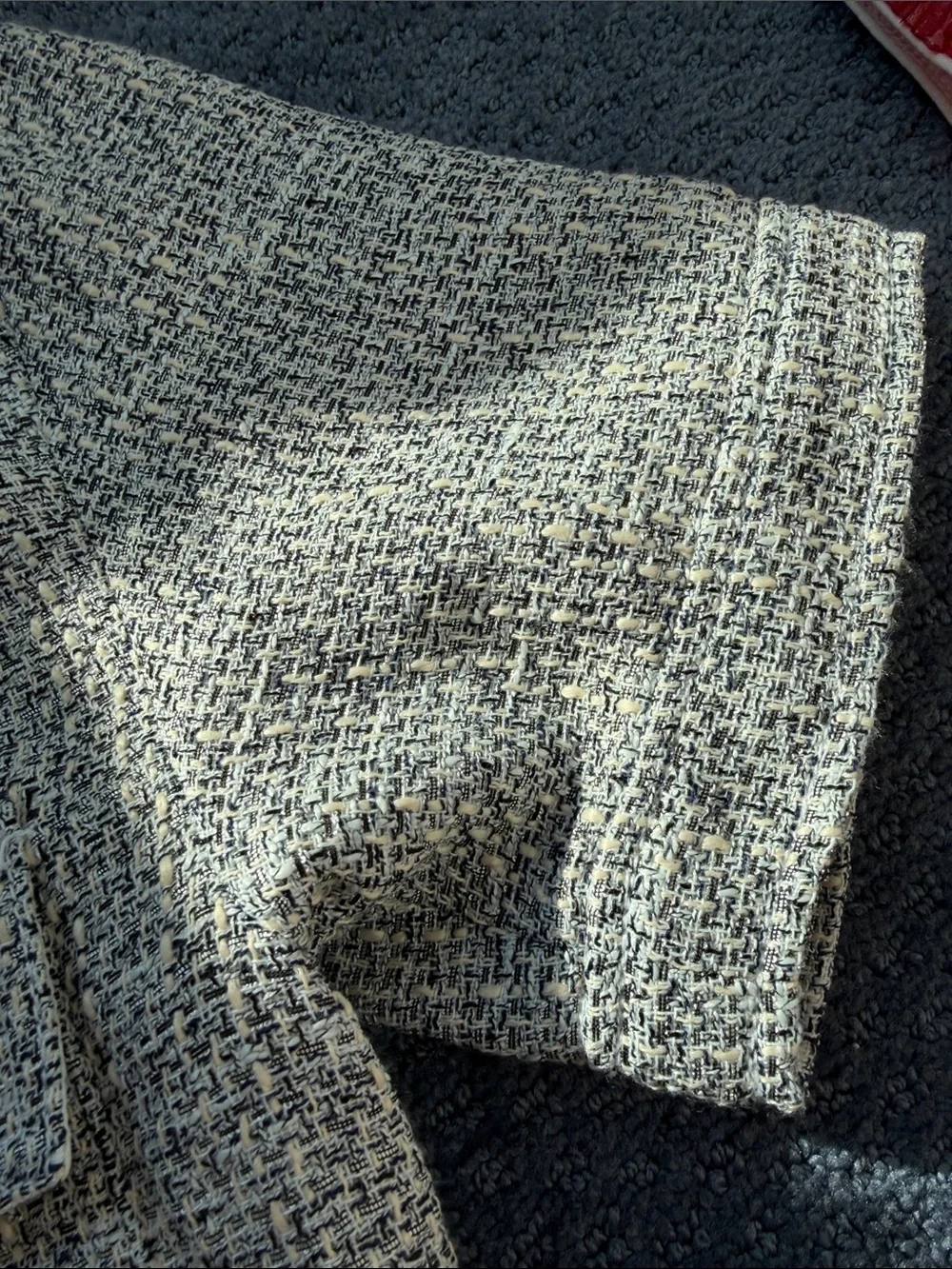 LOFT Gray Tweed Cropped Button-Front Jacket